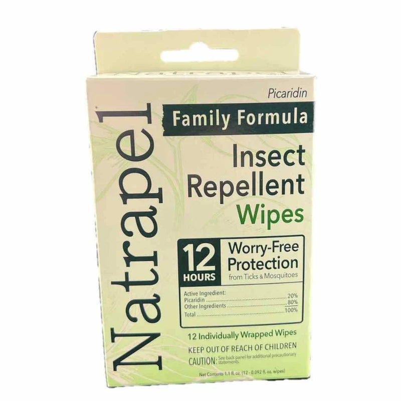 A box of insect repellent wipes on a white background