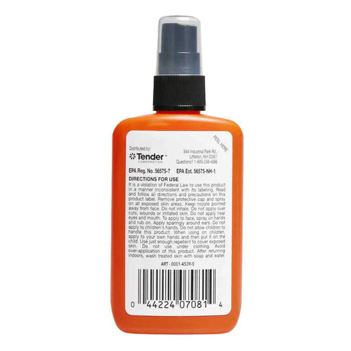 The back of an orange insect repellent on a white background