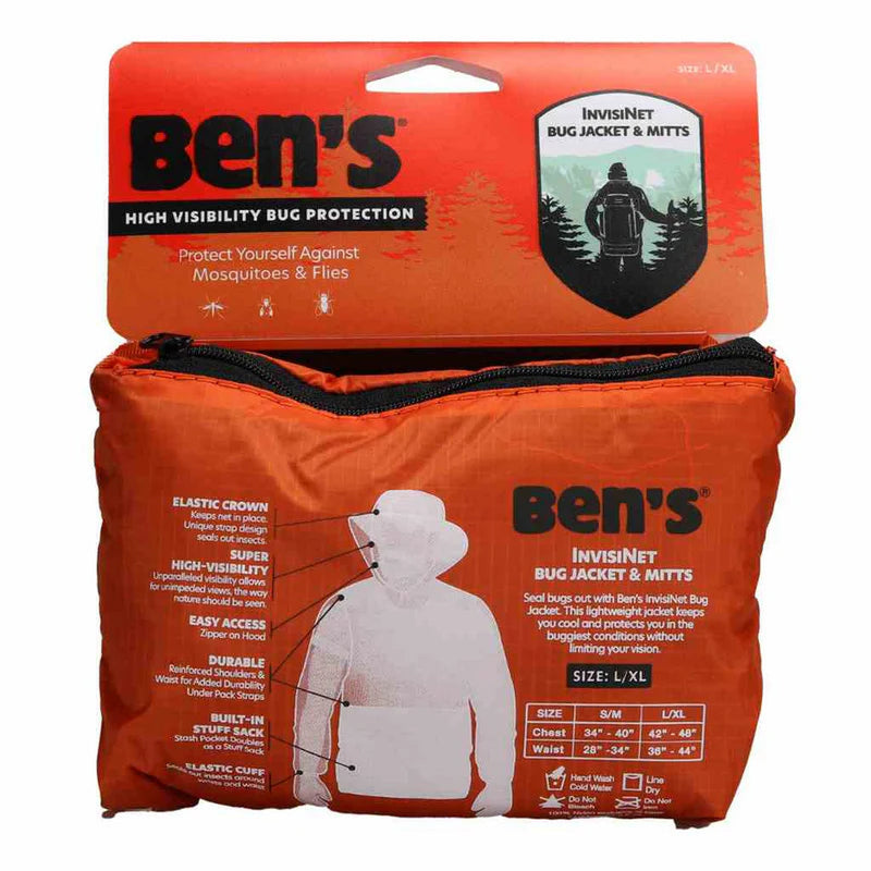An orange bag with a bug net jacket inside on a white background