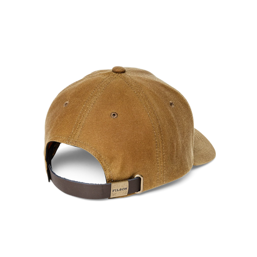 Back view of a brown baseball cap featuring a Filson logo against a white background. 