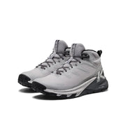 keen Targhee apex in a grey and dark grey color with white ascents on a black sole. 