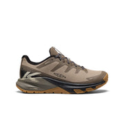keen Targhee Apex in dusty light brown with darker brown ascents with a black and green sole with brown tread.