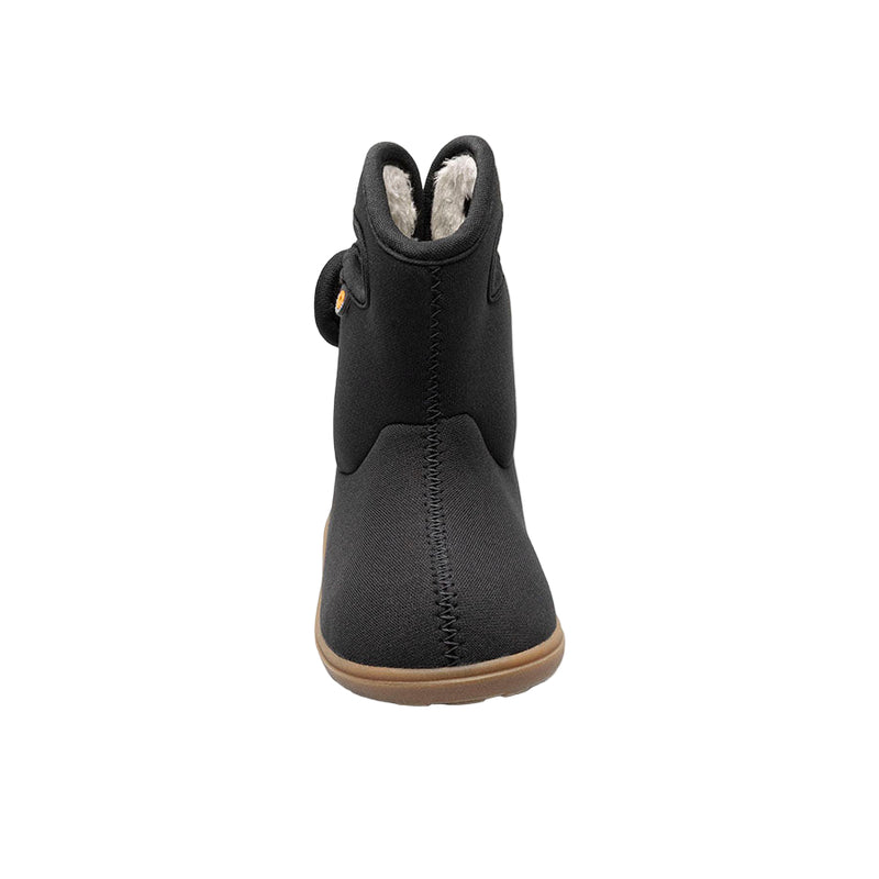Black boot with brown sole on a white background