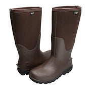Pair of brown rubber boots on a white background