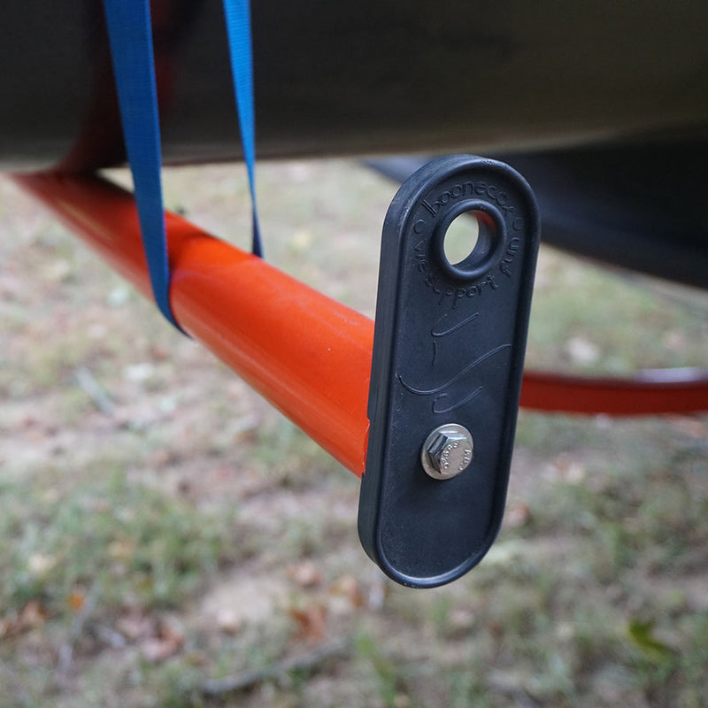 Close up of a red extender with grass in the background.