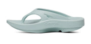 Light blue sandal with 'Oofos' branding on a white background
