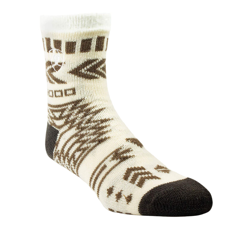 Sock with brown pattern on a beige background