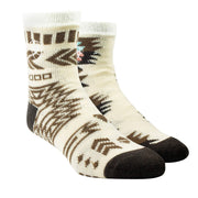 Pair of socks with a pattern on a beige background