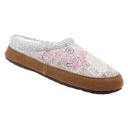 A white slipper with a flower design on a white background