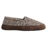 A gray and brown slipper with a brown bottom on a white background
