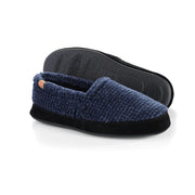 2 blue slippers with black bottoms on a white background