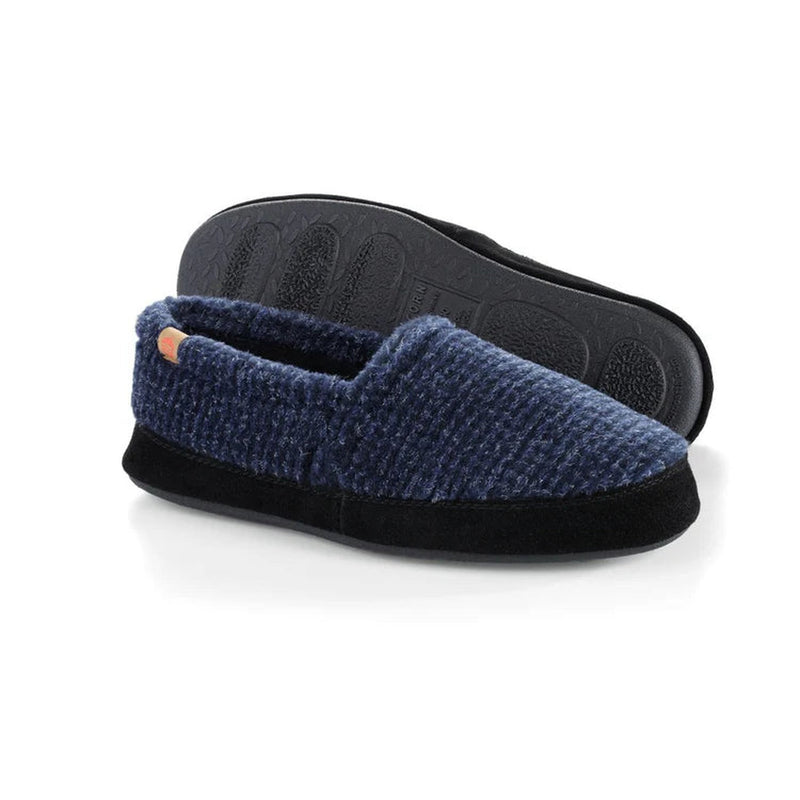 2 blue slippers with black bottoms on a white background