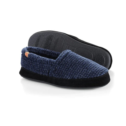 2 blue slippers with black bottoms on a white background