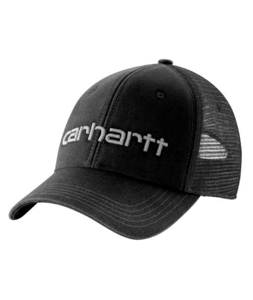 A black cap with a white Carhartt logo on a white background