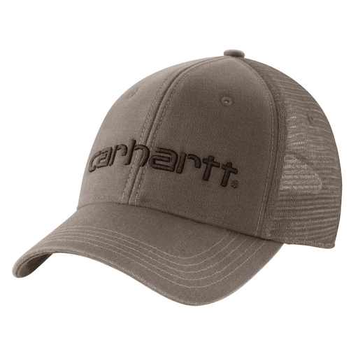 A light brown cap with a brown Carhartt logo on a white background
