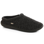 A black slipper with a black bottom on a white background