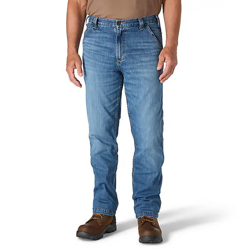 Person wearing blue jeans on a white background