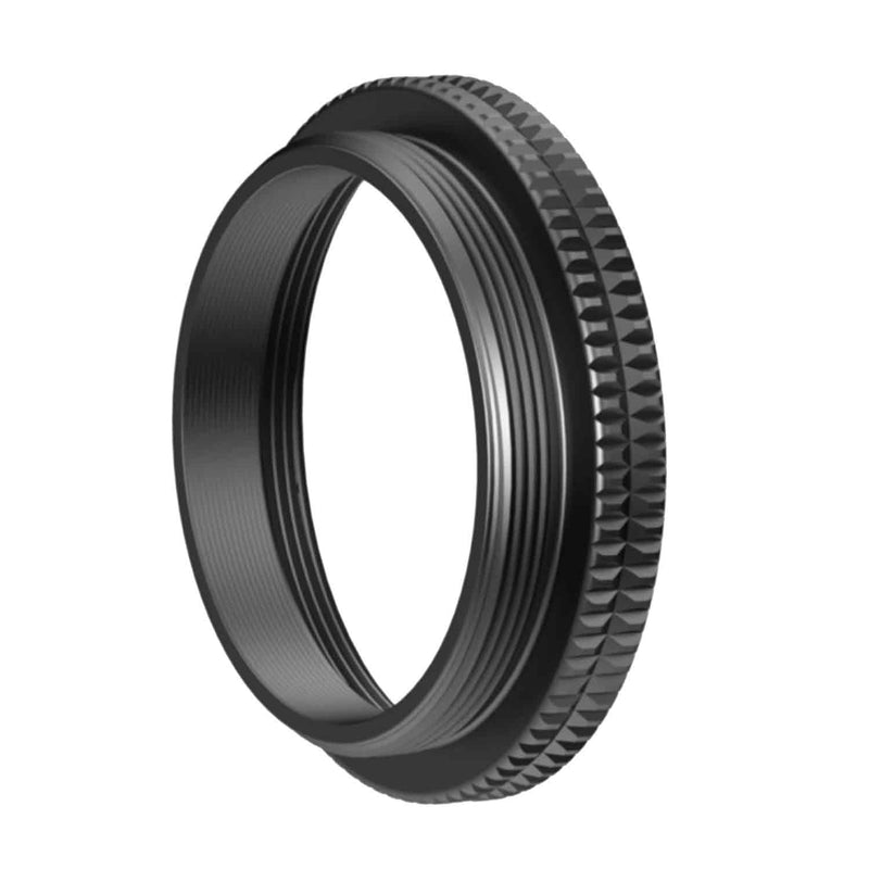 Black lens ring with threads on a white background
