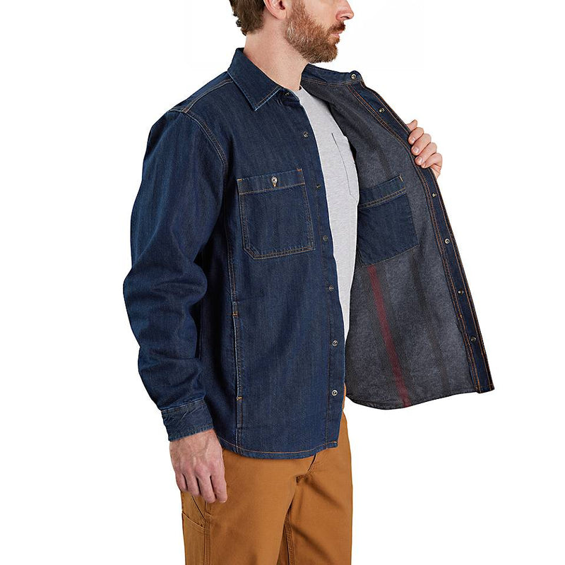 Relaxed Fit Denim Fleece Lined Snap-Front Shirt Jac