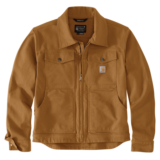 A tan Carhartt jacket on a white background