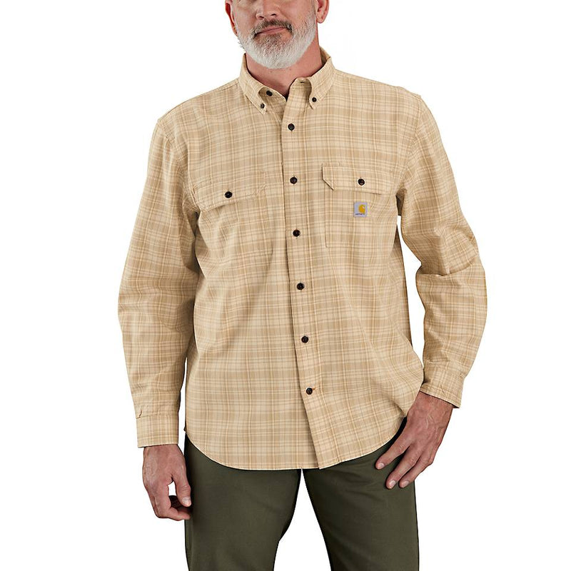 Men's Loose Fit Midweight Chambray Long-Sleeve Plaid Shirt