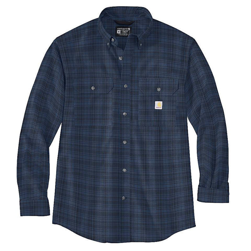 Men's Loose Fit Midweight Chambray Long-Sleeve Plaid Shirt