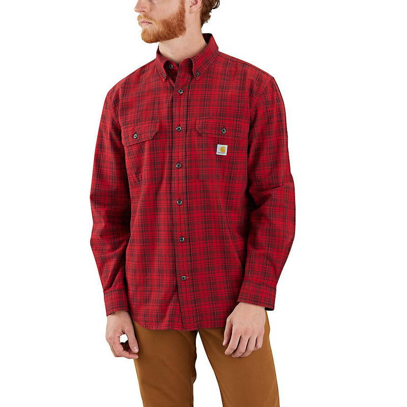 Men's Loose Fit Midweight Chambray Long-Sleeve Plaid Shirt