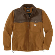 Men's brown insulated jacket against a white background. The jacket has two buttoned pockets on either side of the chest.
