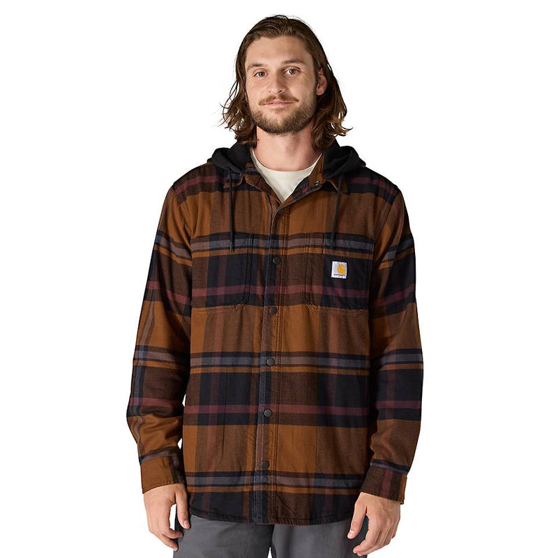 Men's Rugged Flex® Relaxed Fit Flannel Fleece Lined Hooded Shirt Jac | Black