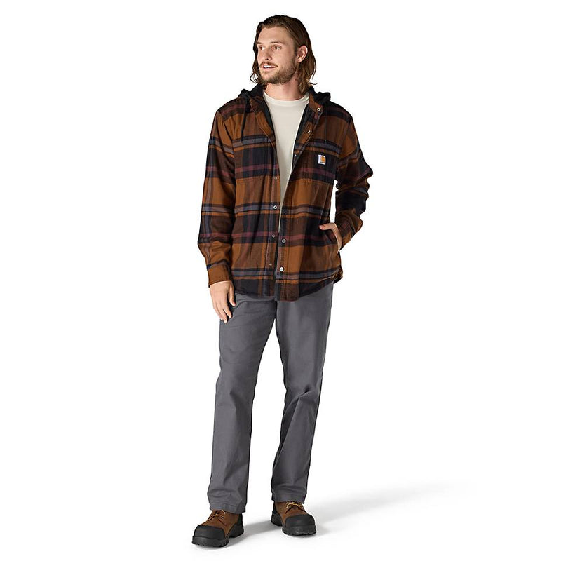 Men's Rugged Flex® Relaxed Fit Flannel Fleece Lined Hooded Shirt Jac | Black