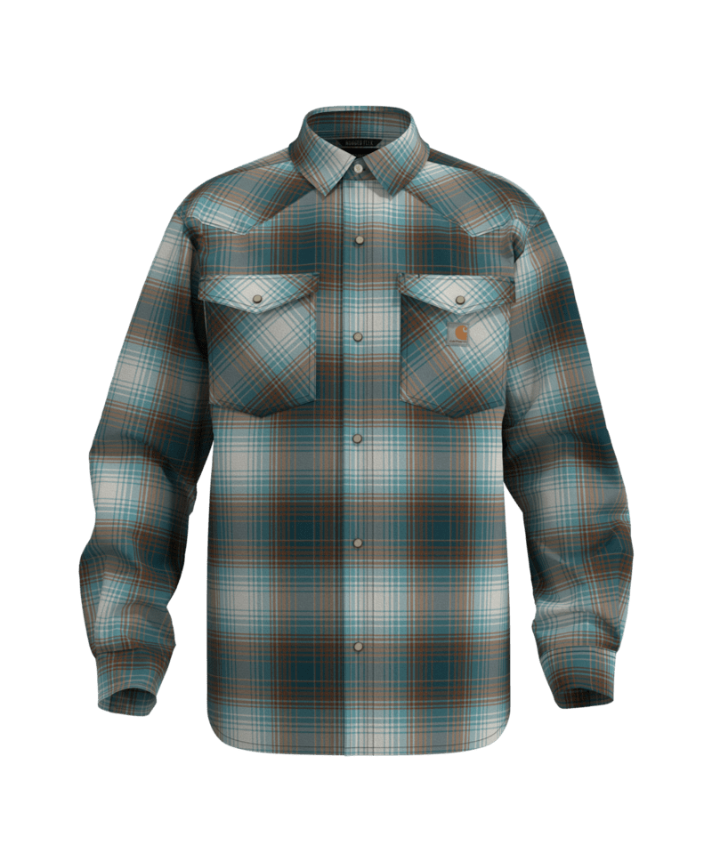 Montana Rugged Flex™ Relaxed Fit Lightweight Long-Sleeve Snap-Front Plaid Shirt | Dark Harbor Teal