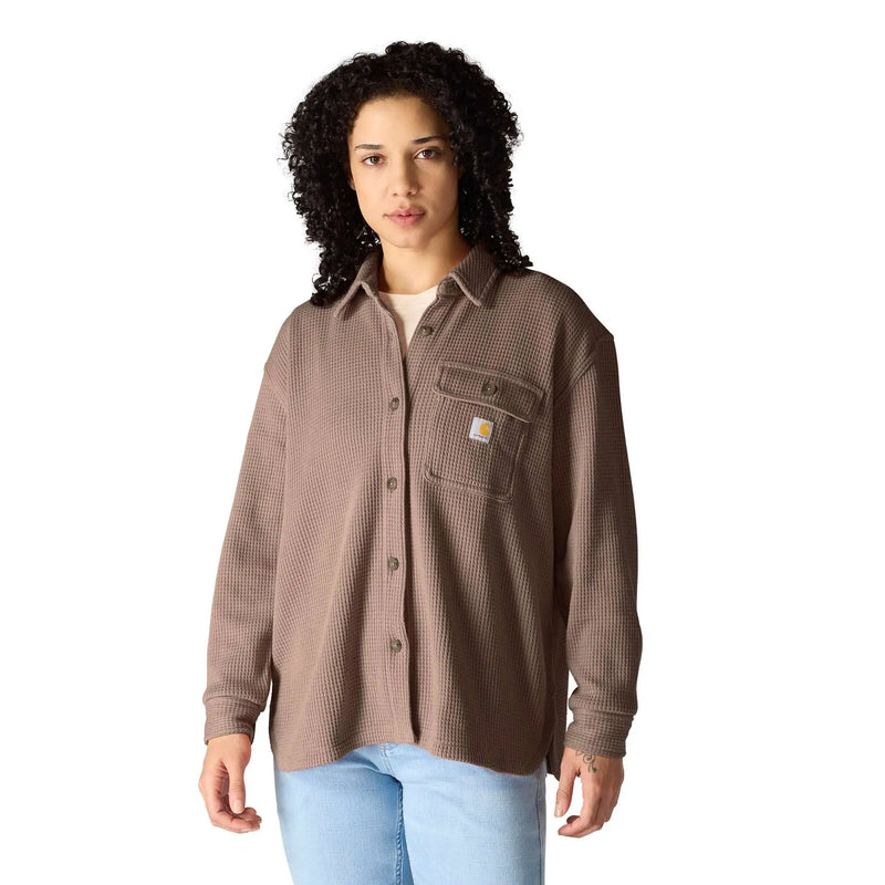 Women's Oversized-Fit Heavyweight Waffle Knit Shirt | Sepia