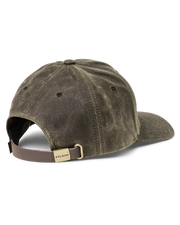 Back view of a dark green baseball cap featuring a Filson logo against a white background. 