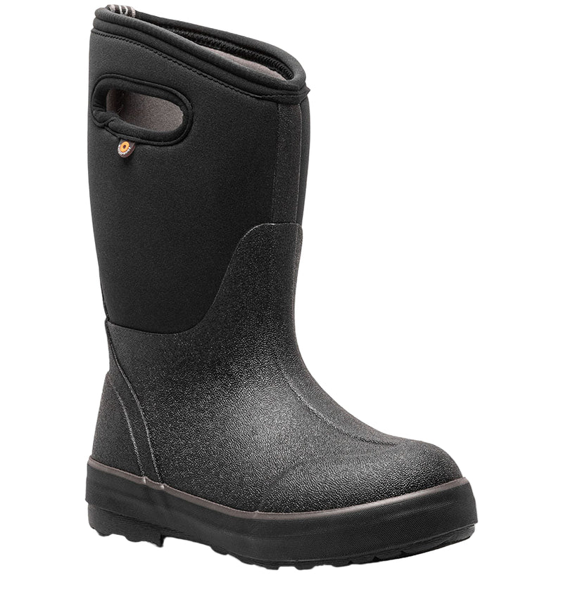 Black rubber boot on a white background
