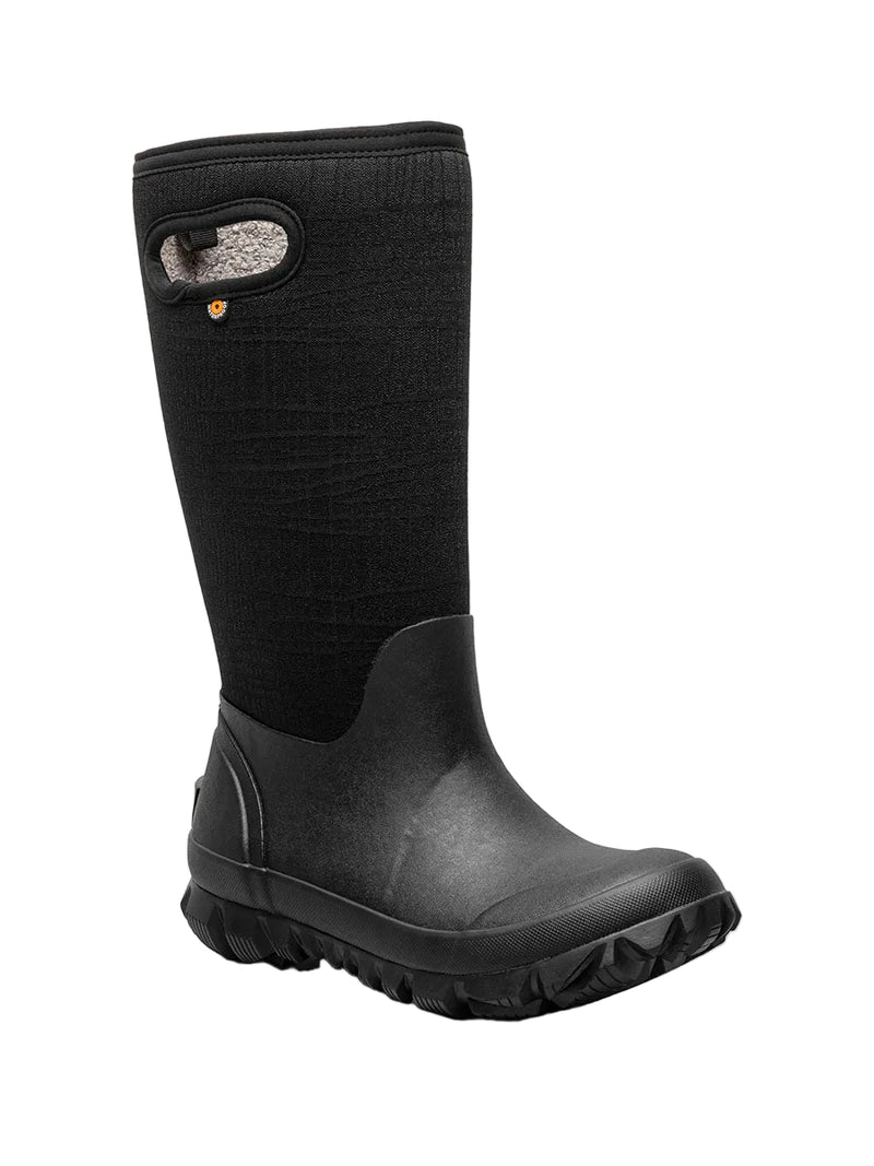 Black rubber boot on a white background