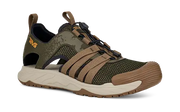 Green and brown sandal with a Teva logo on a white background.