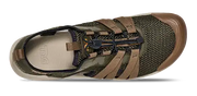 Green and brown sneaker on a white background.