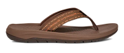 Side view of a brown flip flop on a white background.