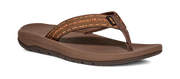 Side view of a brown flip flop on a white background.