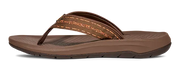 Side view of a brown flip flop on a white background.