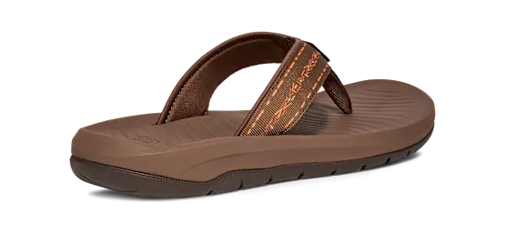 Side view of a brown flip flop on a white background.