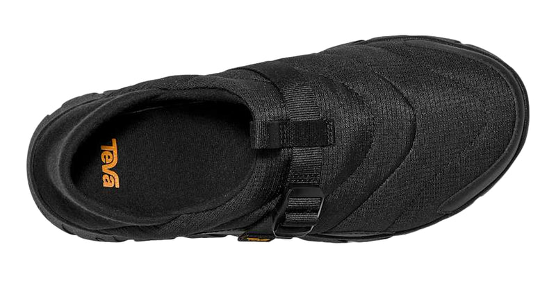 Black sandal with a strap on a white background