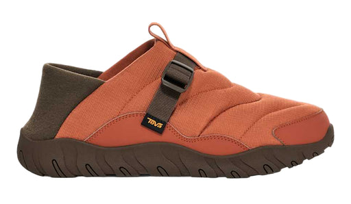 Orange and brown slip-on shoe with 'Teva' logo on a white background