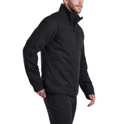 Man wearing a black jacket on a white background