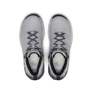 keen Targhee apex in a grey and dark grey color with white ascents on a black sole. 