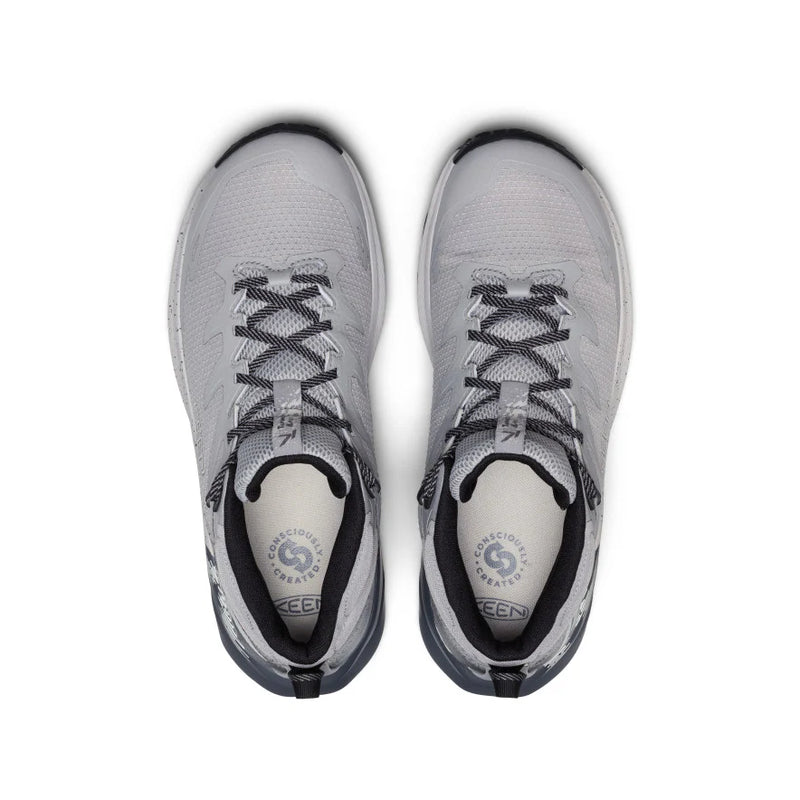 keen Targhee apex in a grey and dark grey color with white ascents on a black sole. 