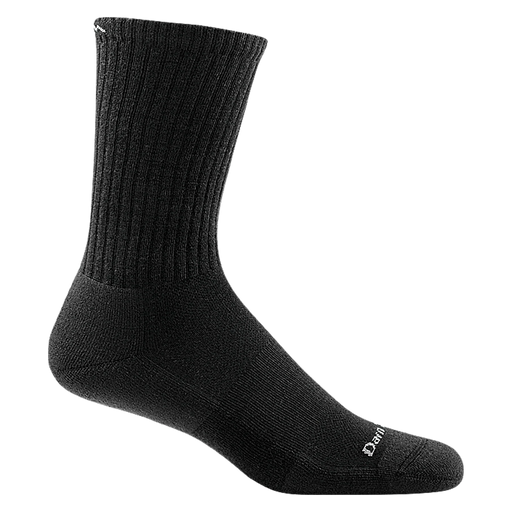Black crew sock on a white background.