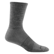 Grey crew sock on a white background.