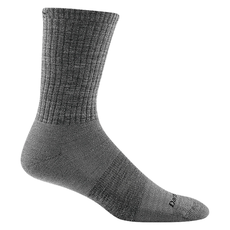 Grey crew sock on a white background.