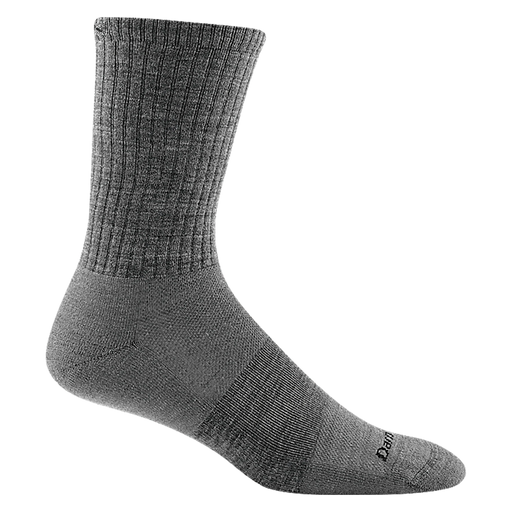Grey crew sock on a white background.